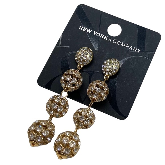 New York & Company Jewelry - NY&Co Earrings Gold Dangle Drop Clear Rhinestone Crystal Earrings NEW YORK & Co